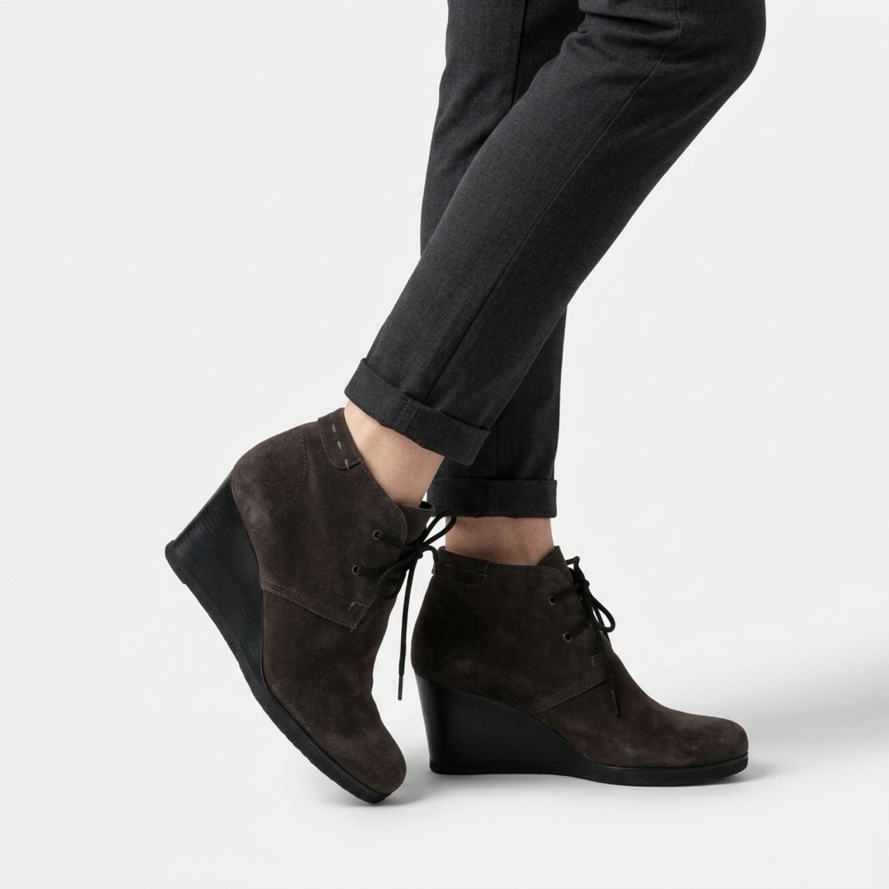 Via Spiga Womens Mirren Boot Size 9 Brown Suede Ankle Wedge Heel Booties Lace Up